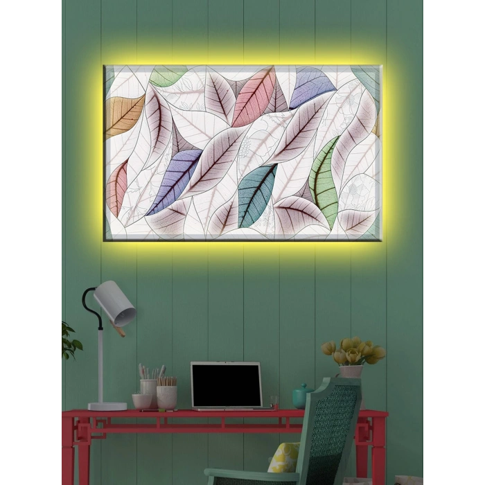 Led Işıklı Sanatsal Yaprak Tablo