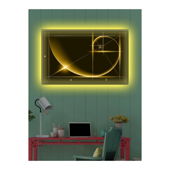 Led Işıklı Sarı Altın Oran kanvas tablo