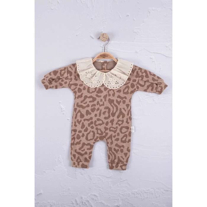 Leopar Dama Desenli % 100 Pamuk Kız Bebek Tulum