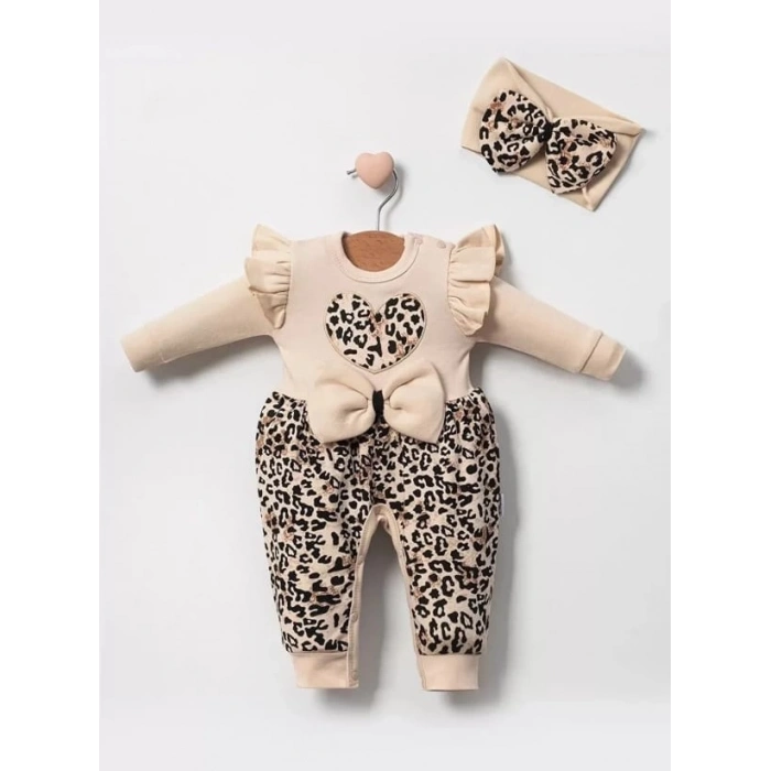 leopar desenli fiyonklu tulum