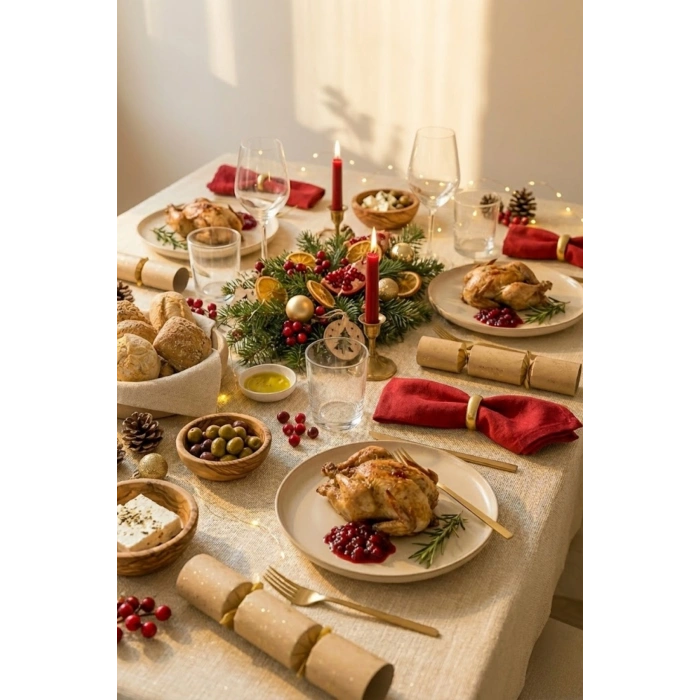 Linen Krem Keten Dokulu Masa Örtüsü