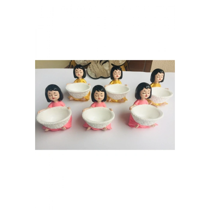 Lokumcu Kızlar 6lı (siyah Saç, Pembe Ve Altısarısı Elbise, Beyaz Lokumluk Ve Çerezlik)