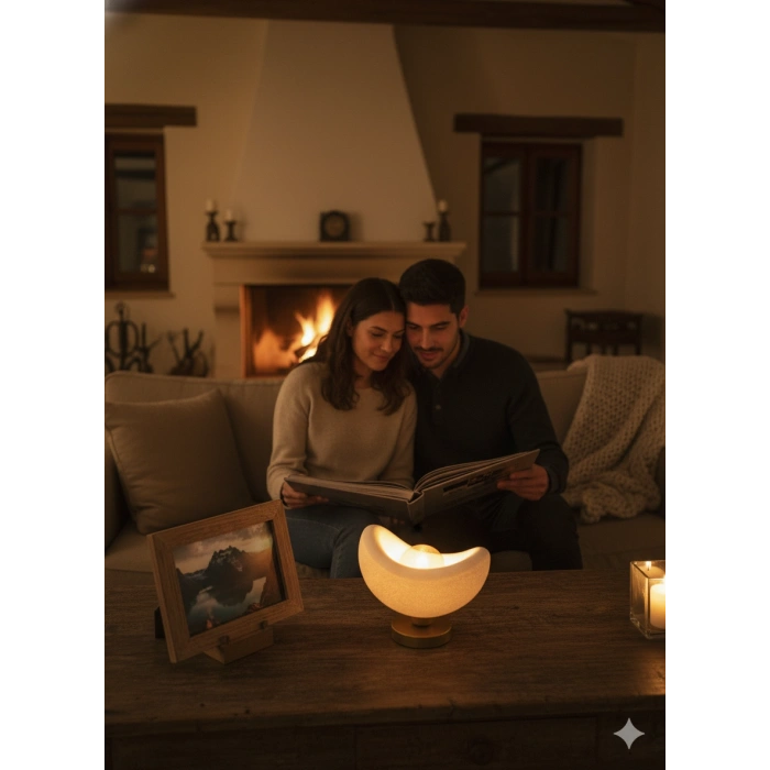 Luna Tasarım Masa Lambası Beyaz & Bronz Detaylı Modern Abajur 20 x 37 cm