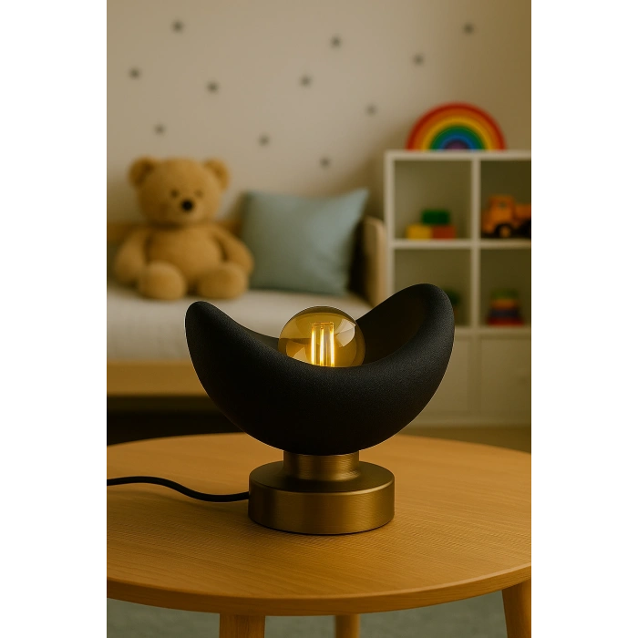 Luna Tasarım Masa Lambası Siyah & Bronz Detaylı Modern Abajur 20 x 37 cm