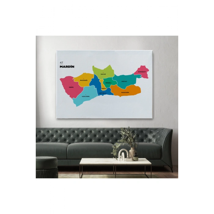 Mardin İli ve İlçeler Haritası  Dekoratif Kanvas Tablo 1415