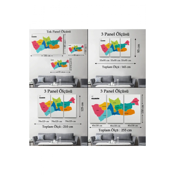 Mardin İli ve İlçeler Haritası  Dekoratif Kanvas Tablo 1415