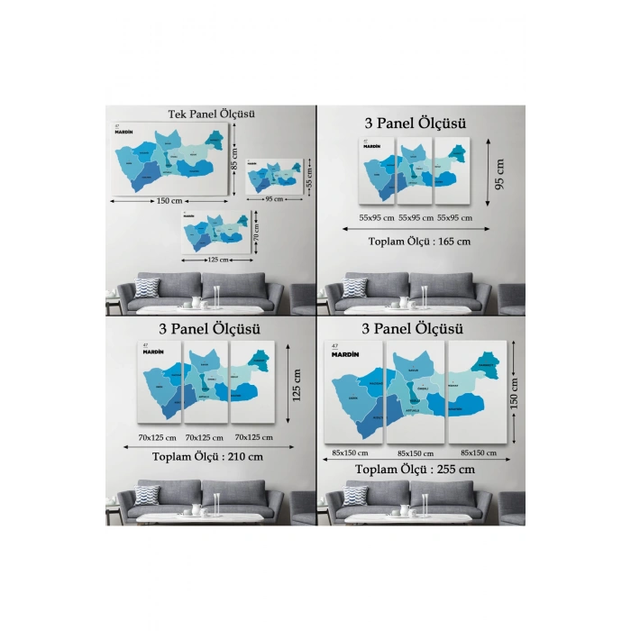 Mardin İli ve İlçeler Haritası  Dekoratif Kanvas Tablo 1417