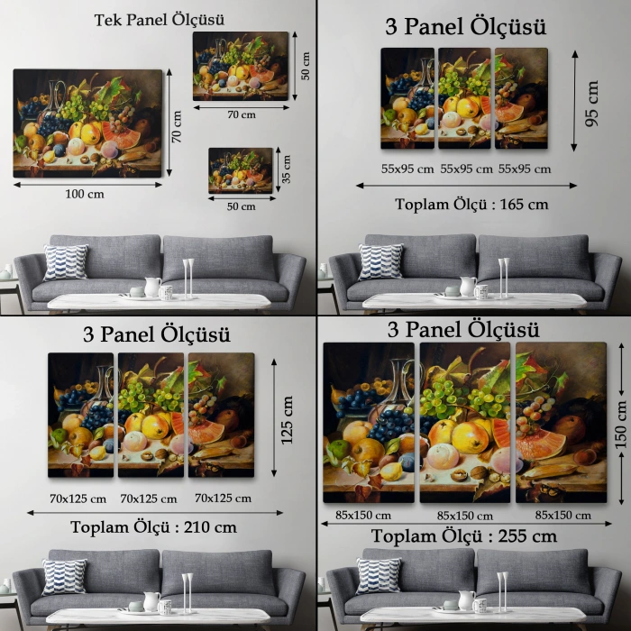 Masadaki Meyveler Yağlıboya Görünüm Dekoratif Kanvas Duvar Tablosu-3632