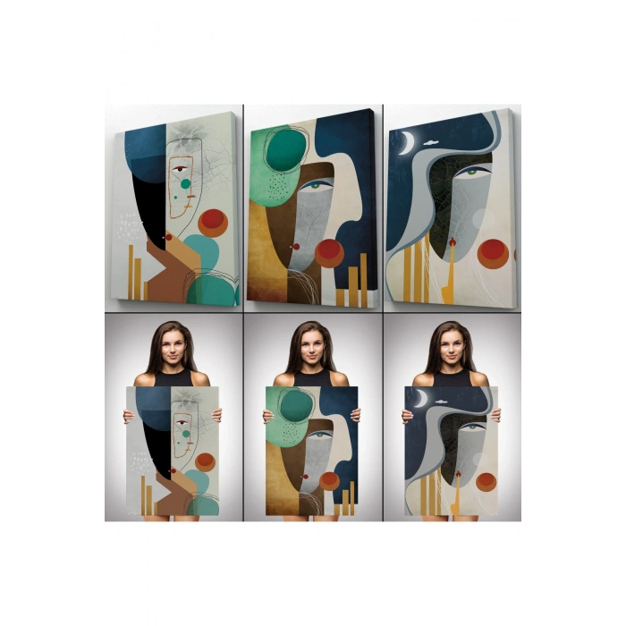 Mavi Tonlu Gerçeküstü Zarif Kadınlar Duvar Tablosu Üçlü Set-DR-94