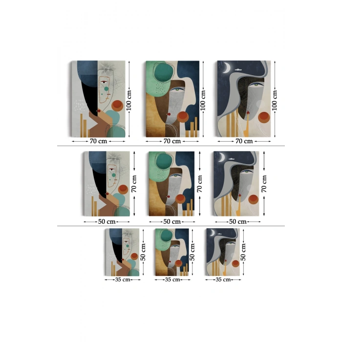 Mavi Tonlu Gerçeküstü Zarif Kadınlar Duvar Tablosu Üçlü Set-DR-94