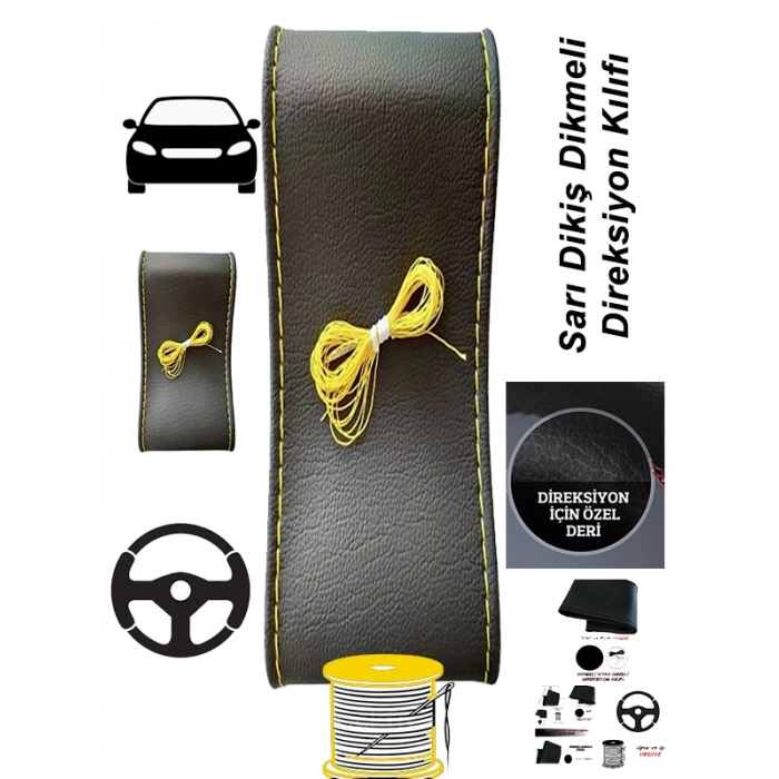 MEGANE SYMBOL Uyumlu Araç,Araba,Oto direksiyon kılıfı sarı dikiş