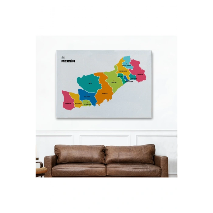 Mersin İli ve İlçeler Haritası  Dekoratif Kanvas Tablo 1418