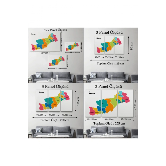 Mersin İli ve İlçeler Haritası  Dekoratif Kanvas Tablo 1418