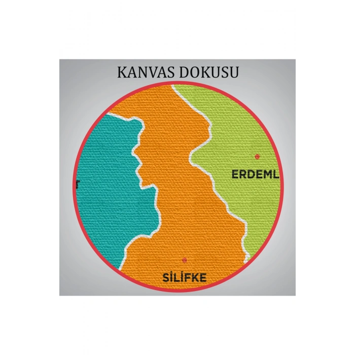 Mersin İli ve İlçeler Haritası  Dekoratif Kanvas Tablo 1418