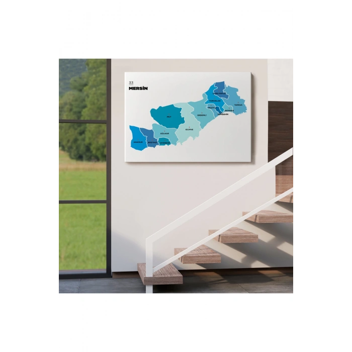 Mersin İli ve İlçeler Haritası  Dekoratif Kanvas Tablo 1420