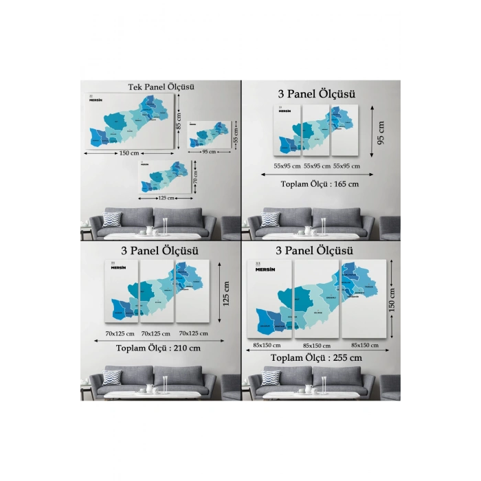 Mersin İli ve İlçeler Haritası  Dekoratif Kanvas Tablo 1420