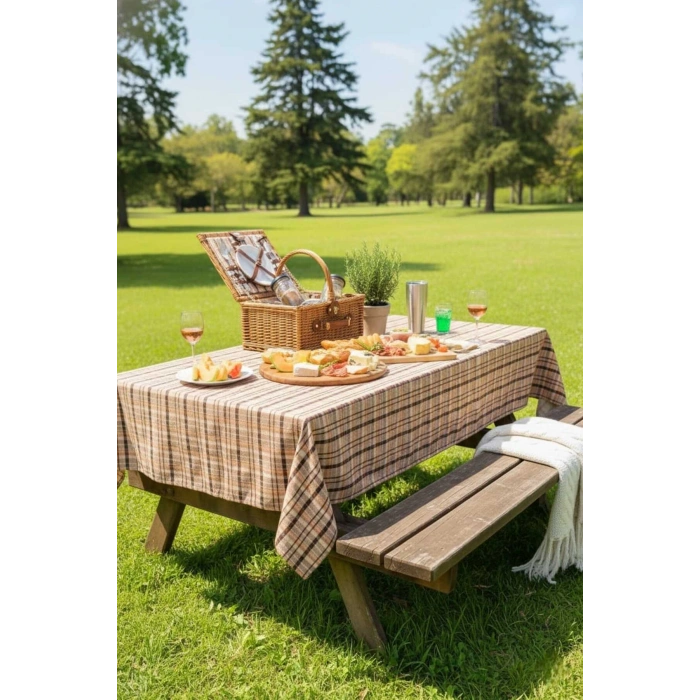 Modern Ekose Masa Örtüsü Yıkanabilir Pamuklu Günlük, Çeyizlik Sofra Örtüsü 140 x 140 cm