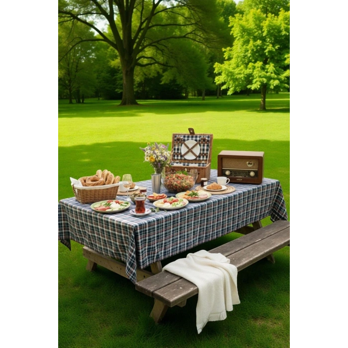 Modern Ekose Masa Örtüsü Yıkanabilir Pamuklu Günlük, Çeyizlik Sofra Örtüsü 140 x 140 cm