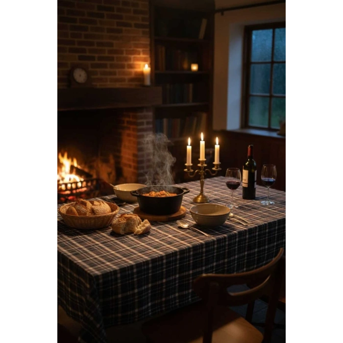 Modern Ekose Masa Örtüsü Yıkanabilir Pamuklu Günlük, Çeyizlik Sofra Örtüsü 140 x 200 cm