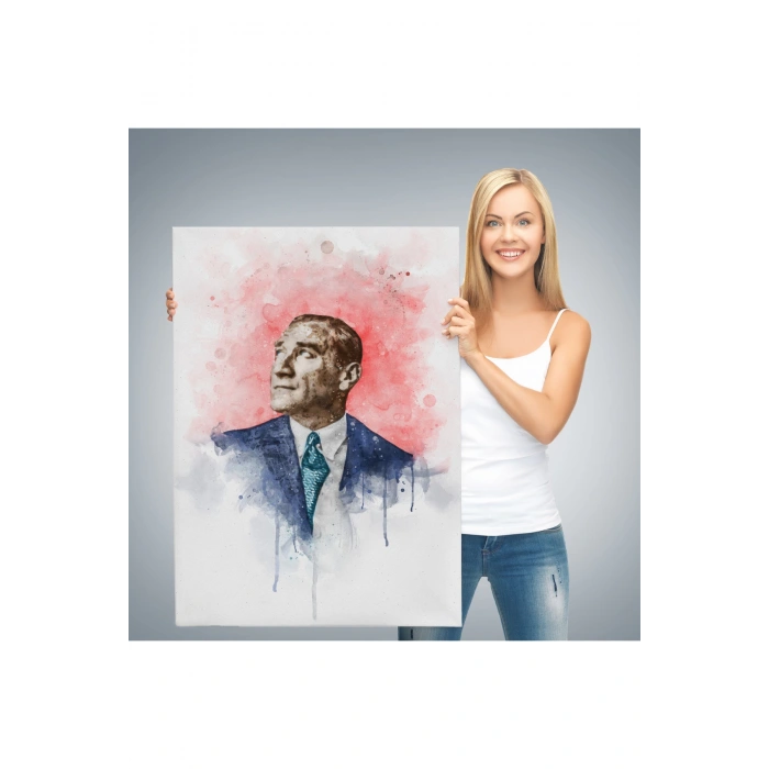 Mustafa Kemal Atatürk Suluboya Görünümlü Portresi Dekoratif Kanvas Tablo-DB-79