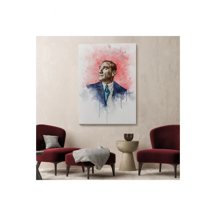 Mustafa Kemal Atatürk Suluboya Görünümlü Portresi Dekoratif Kanvas Tablo-DB-79