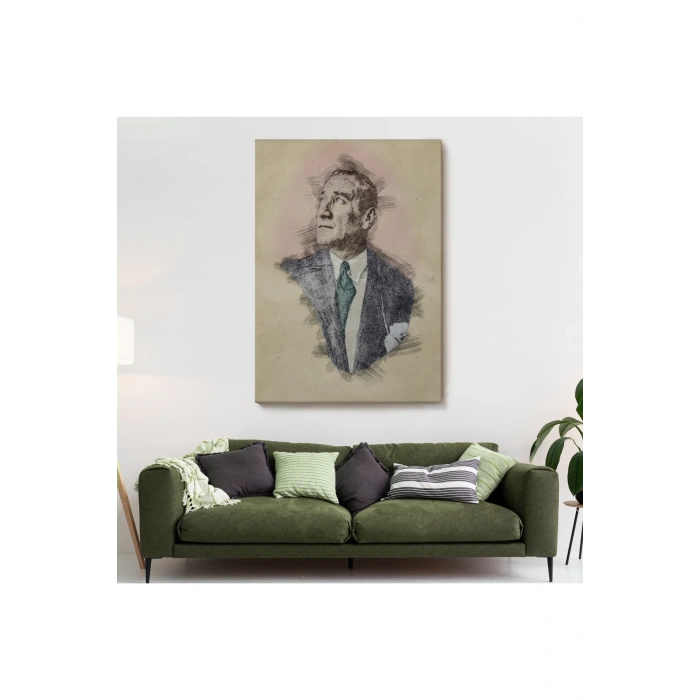 Mustafa Kemal Atatürkün Kalem Eskizi Portre Çizimi Dekoratif Kanvas Tablo-DC-80