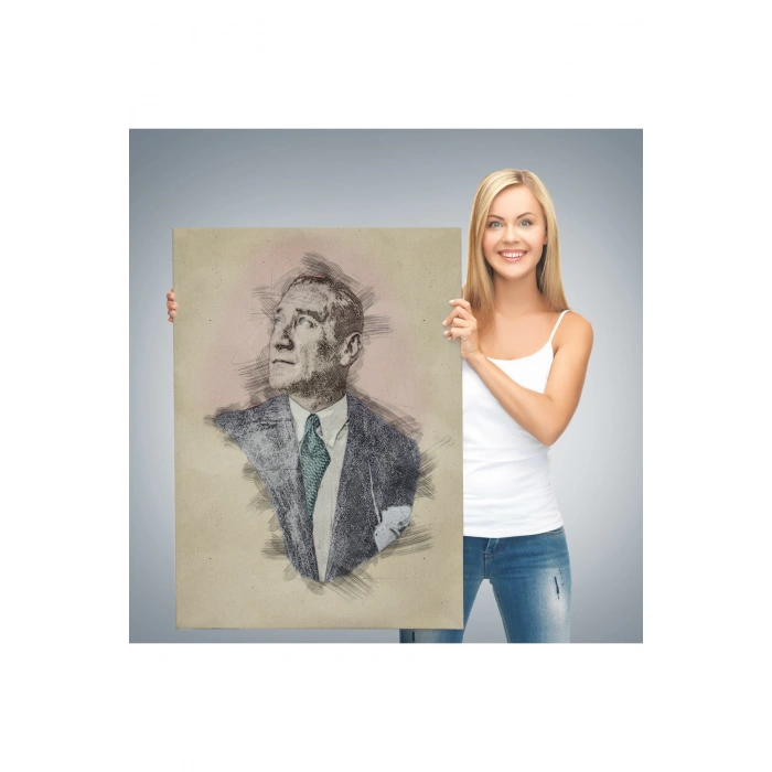 Mustafa Kemal Atatürkün Kalem Eskizi Portre Çizimi Dekoratif Kanvas Tablo-DC-80