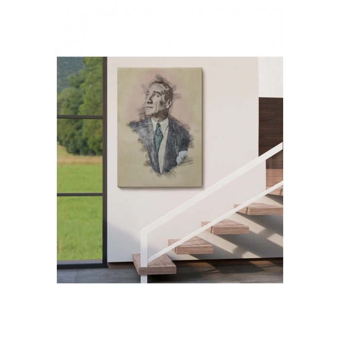 Mustafa Kemal Atatürkün Kalem Eskizi Portre Çizimi Dekoratif Kanvas Tablo-DC-80