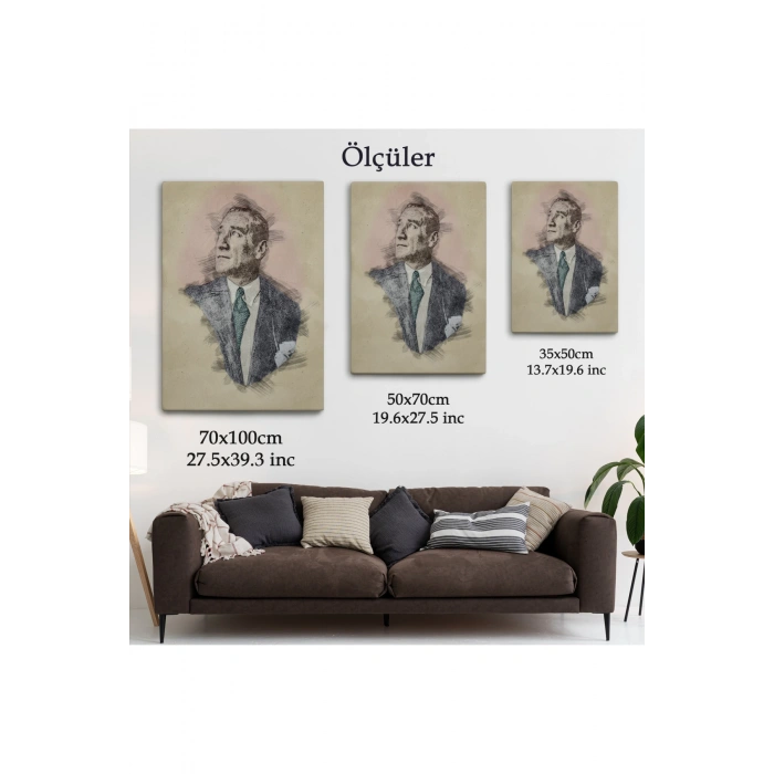 Mustafa Kemal Atatürkün Kalem Eskizi Portre Çizimi Dekoratif Kanvas Tablo-DC-80