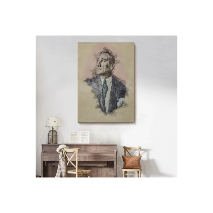 Mustafa Kemal Atatürkün Kalem Eskizi Portre Çizimi Dekoratif Kanvas Tablo-DC-80