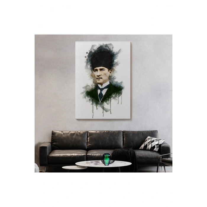 Mustafa Kemal Atatürkün Suluboya Görünümlü Portresi Dekoratif Kanvas Tablo-DA-78