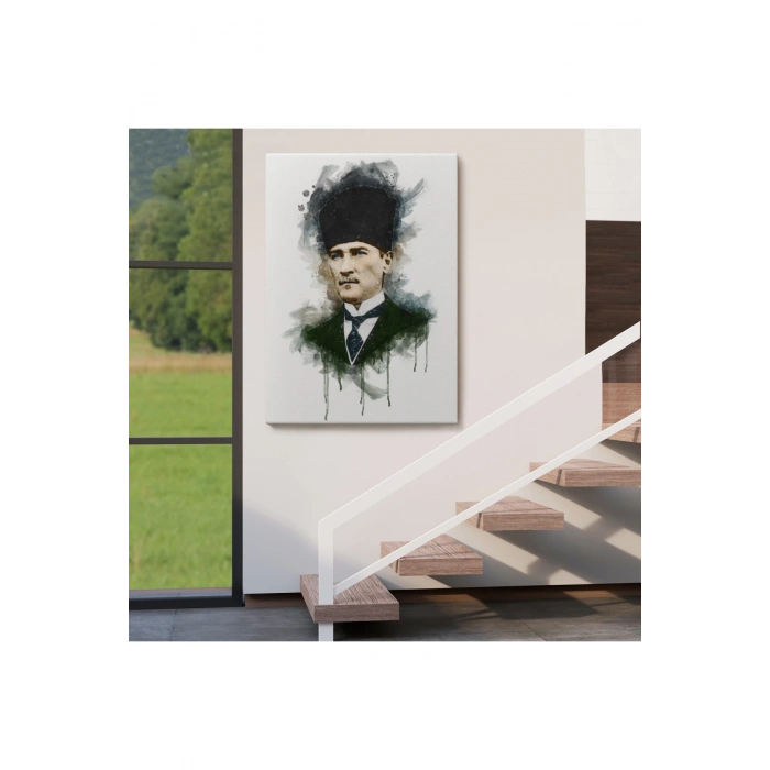 Mustafa Kemal Atatürkün Suluboya Görünümlü Portresi Dekoratif Kanvas Tablo-DA-78