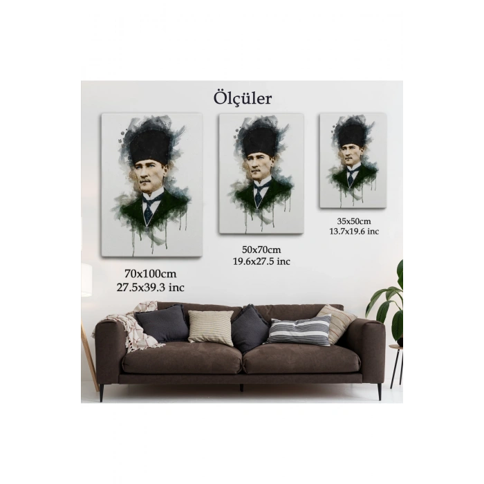 Mustafa Kemal Atatürkün Suluboya Görünümlü Portresi Dekoratif Kanvas Tablo-DA-78