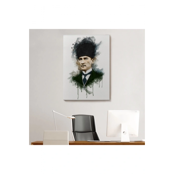 Mustafa Kemal Atatürkün Suluboya Görünümlü Portresi Dekoratif Kanvas Tablo-DA-78