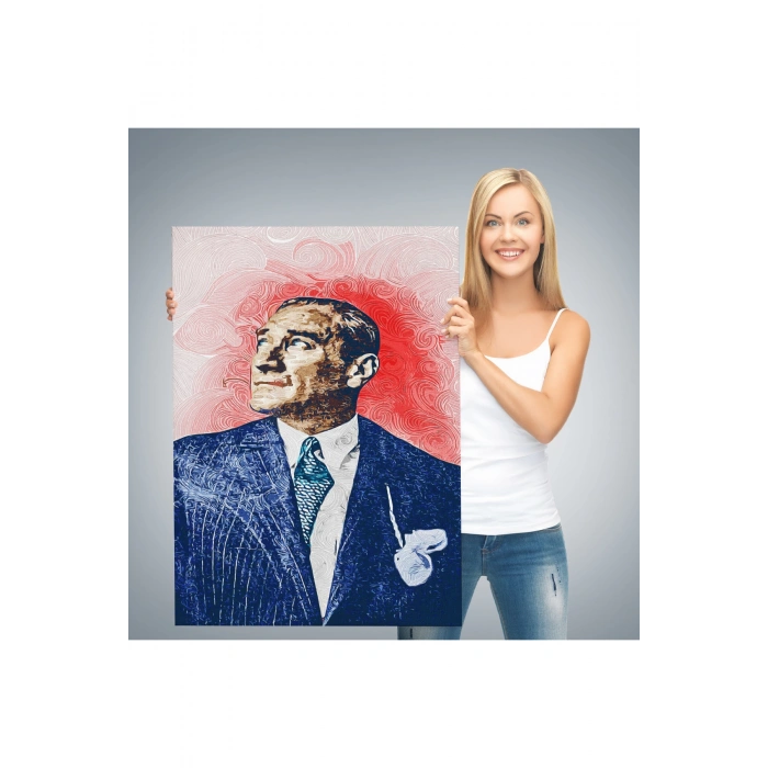 Mustafa Kemal Atatürkün Yağlıboya Görünümlü Portre Çizimi Dekoratif Kanvas Tablo-DD-81