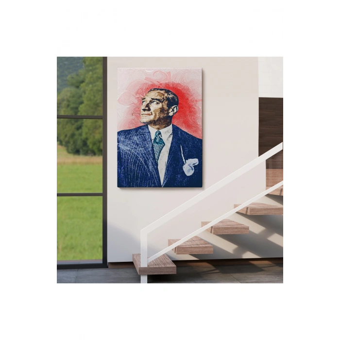 Mustafa Kemal Atatürkün Yağlıboya Görünümlü Portre Çizimi Dekoratif Kanvas Tablo-DD-81