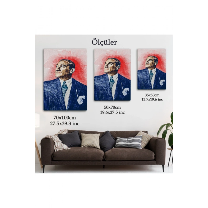 Mustafa Kemal Atatürkün Yağlıboya Görünümlü Portre Çizimi Dekoratif Kanvas Tablo-DD-81