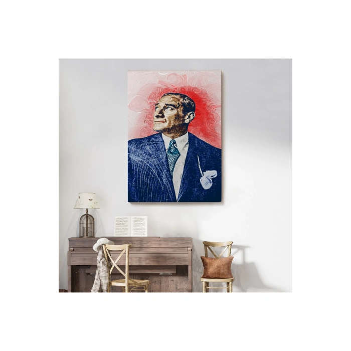 Mustafa Kemal Atatürkün Yağlıboya Görünümlü Portre Çizimi Dekoratif Kanvas Tablo-DD-81