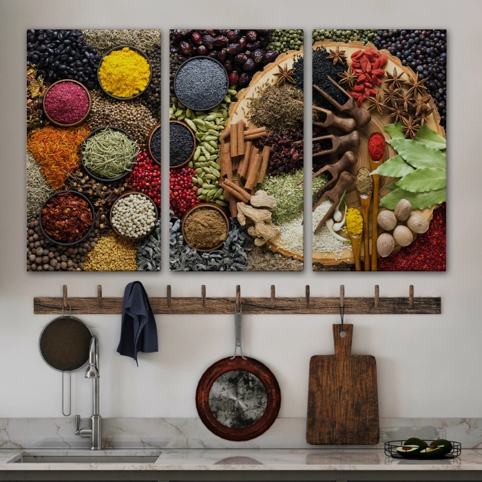 Mutfak Masasın da  Baharatlar Dekoratif Kanvas Duvar Tablosu-3659