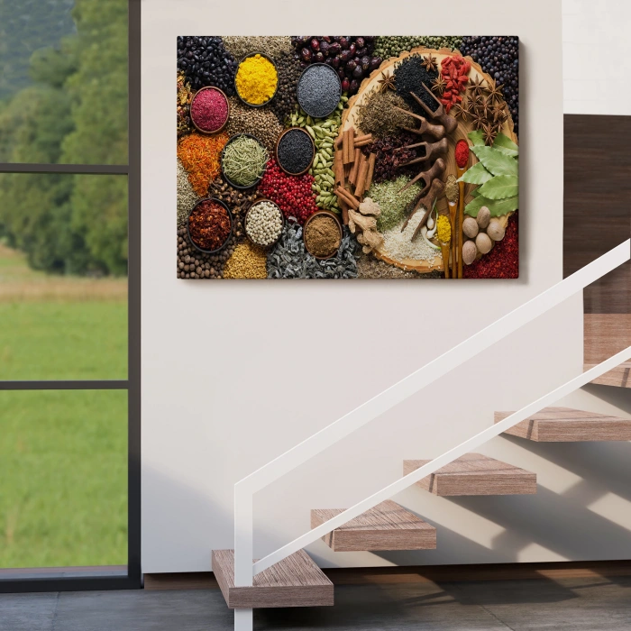Mutfak Masasın da  Baharatlar Dekoratif Kanvas Duvar Tablosu-3659