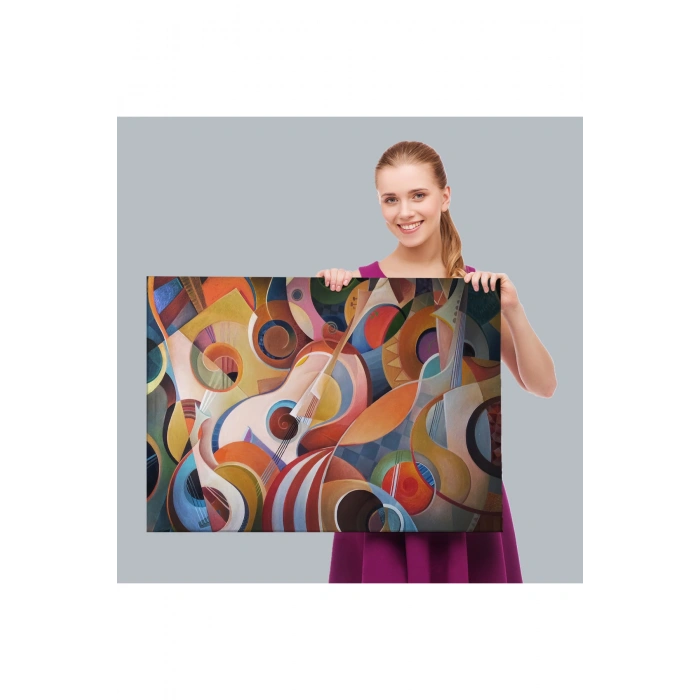 Müzik Temalı Soyut Yağlıboya Görünüm Dekoratif Kanvas Tablo-3705