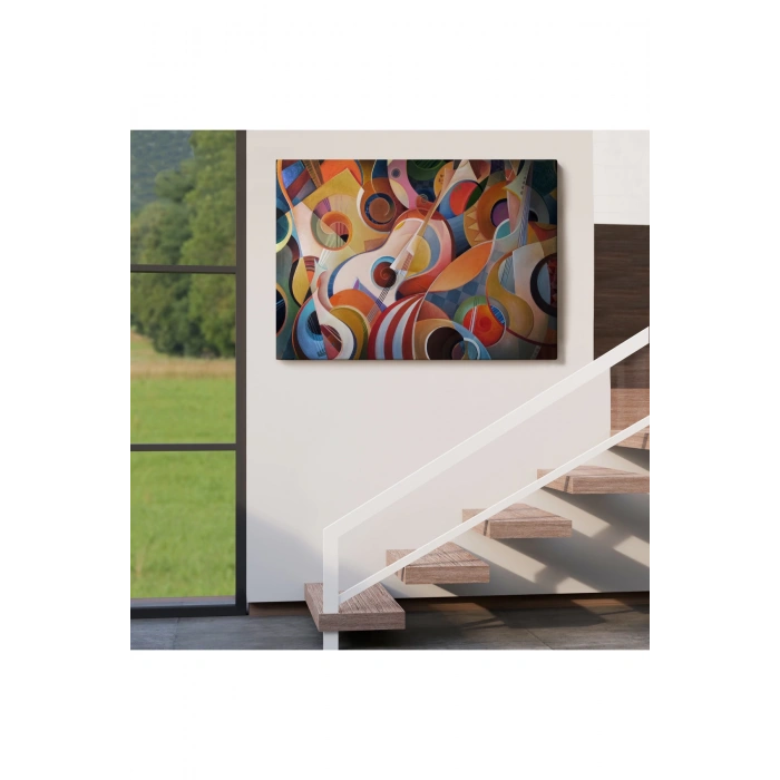 Müzik Temalı Soyut Yağlıboya Görünüm Dekoratif Kanvas Tablo-3705