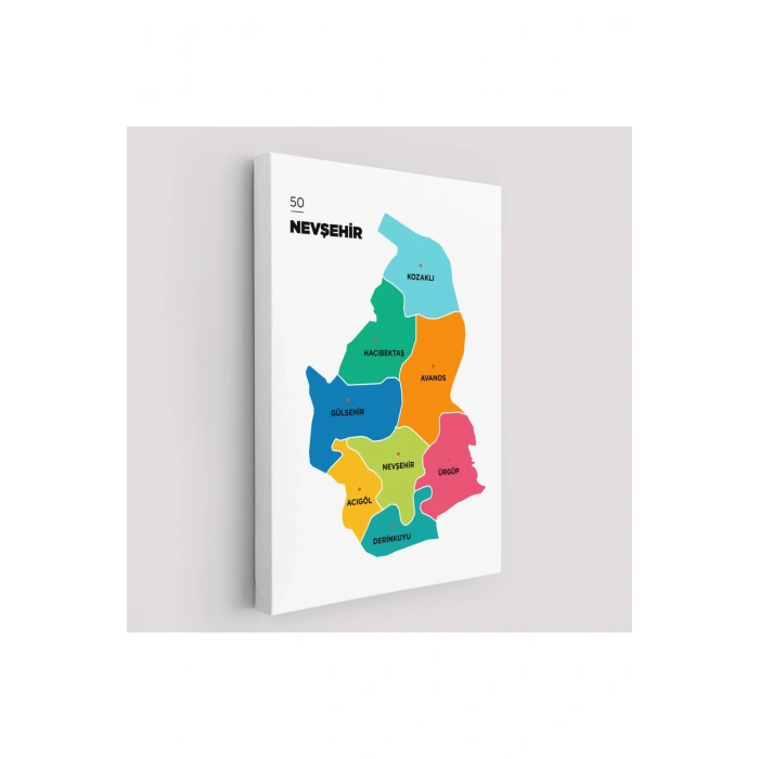 Nevşehir İli ve İlçeler Haritası  Dekoratif Kanvas Tablo 1427