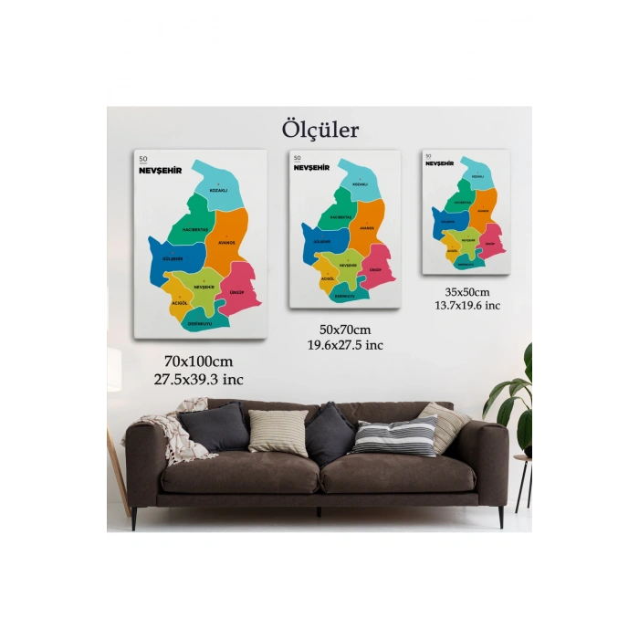 Nevşehir İli ve İlçeler Haritası  Dekoratif Kanvas Tablo 1427