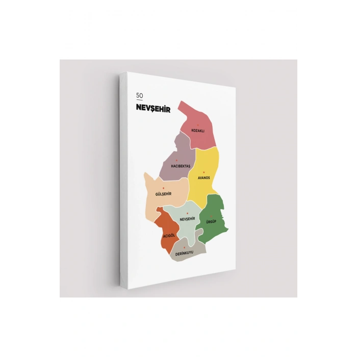 Nevşehir İli ve İlçeler Haritası  Dekoratif Kanvas Tablo 1428