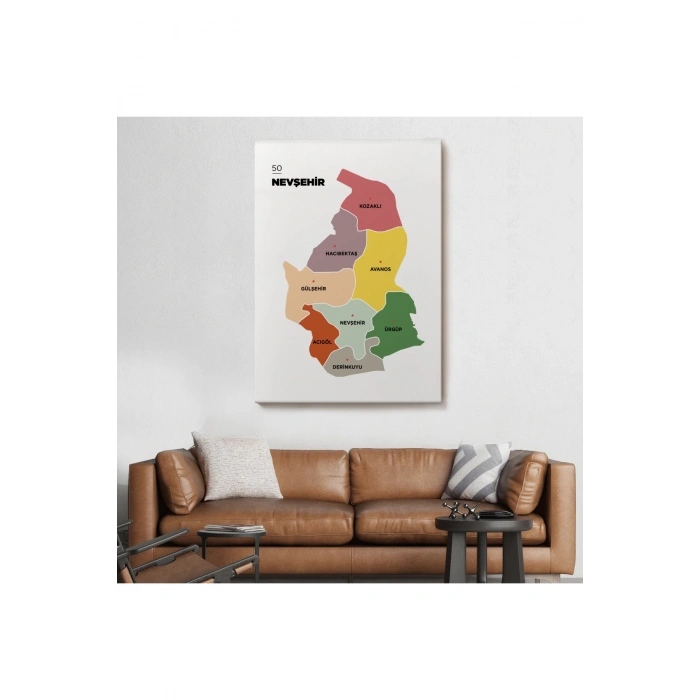 Nevşehir İli ve İlçeler Haritası  Dekoratif Kanvas Tablo 1428