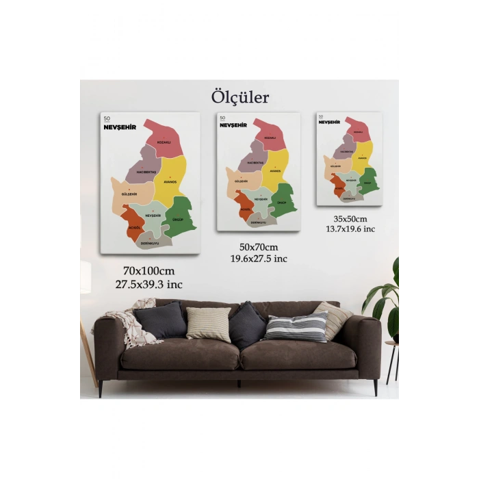 Nevşehir İli ve İlçeler Haritası  Dekoratif Kanvas Tablo 1428
