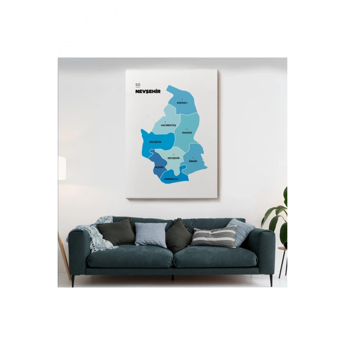 Nevşehir İli ve İlçeler Haritası  Dekoratif Kanvas Tablo 1429