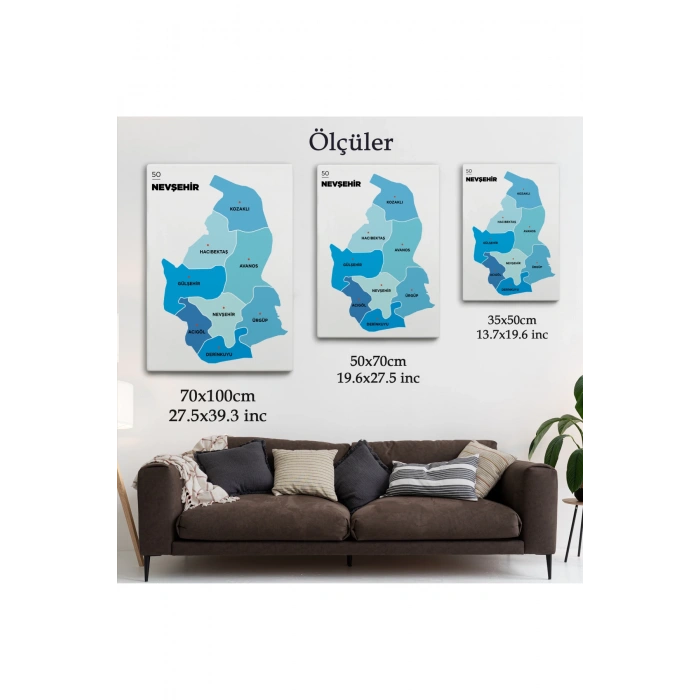 Nevşehir İli ve İlçeler Haritası  Dekoratif Kanvas Tablo 1429