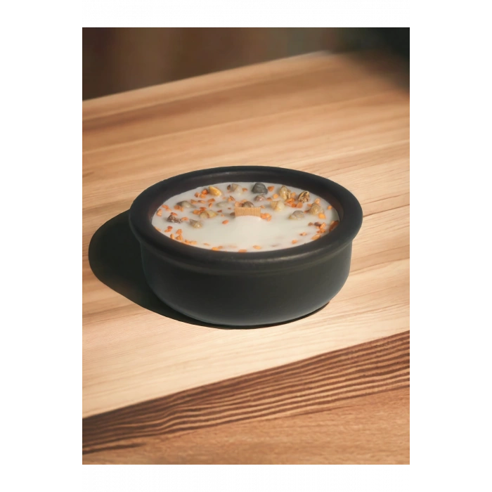 Okyanus Kokulu Aromaterapi Mum, Ahşap Fitilli, Dekoratif Doğal Çömlek Mum